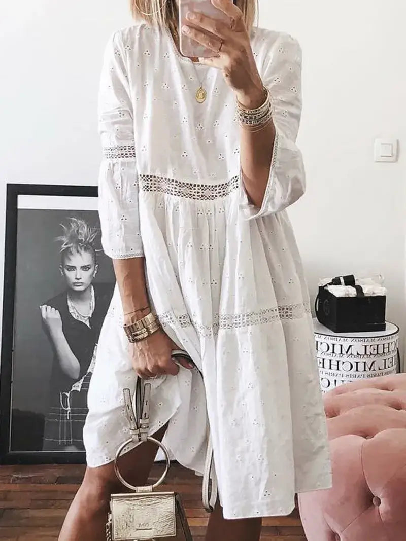 Vestido Mídi Manga e Saia de Camadas Marselha